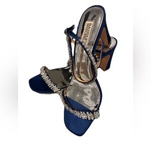 Badgley Mischka Navy Satin Heels with Rhinestones size 9.5 EUC